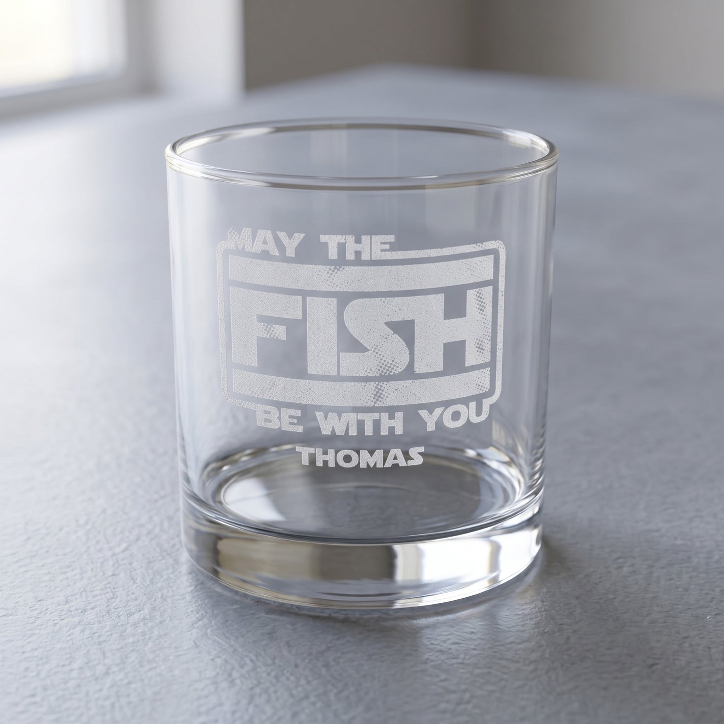 May the Fish Be With You - Personalized Whiskey Glass Engraved