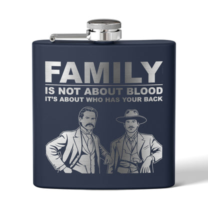 "Family Is Not About Blood " — 6oz Engraved Stainless Steel Flask