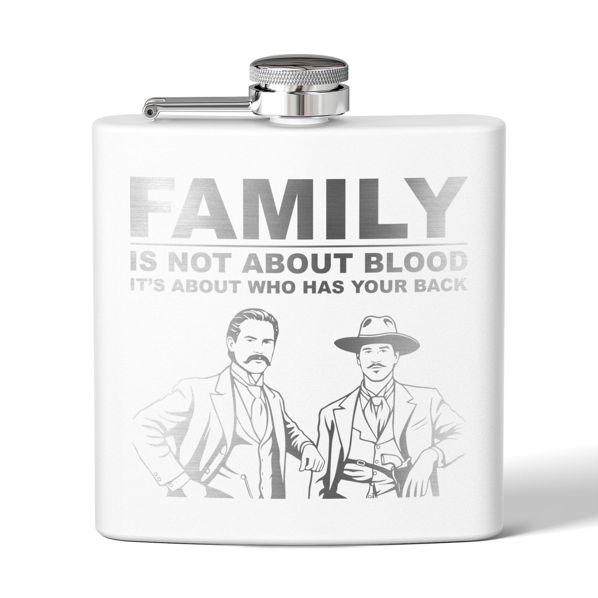"Family Is Not About Blood " — 6oz Engraved Stainless Steel Flask