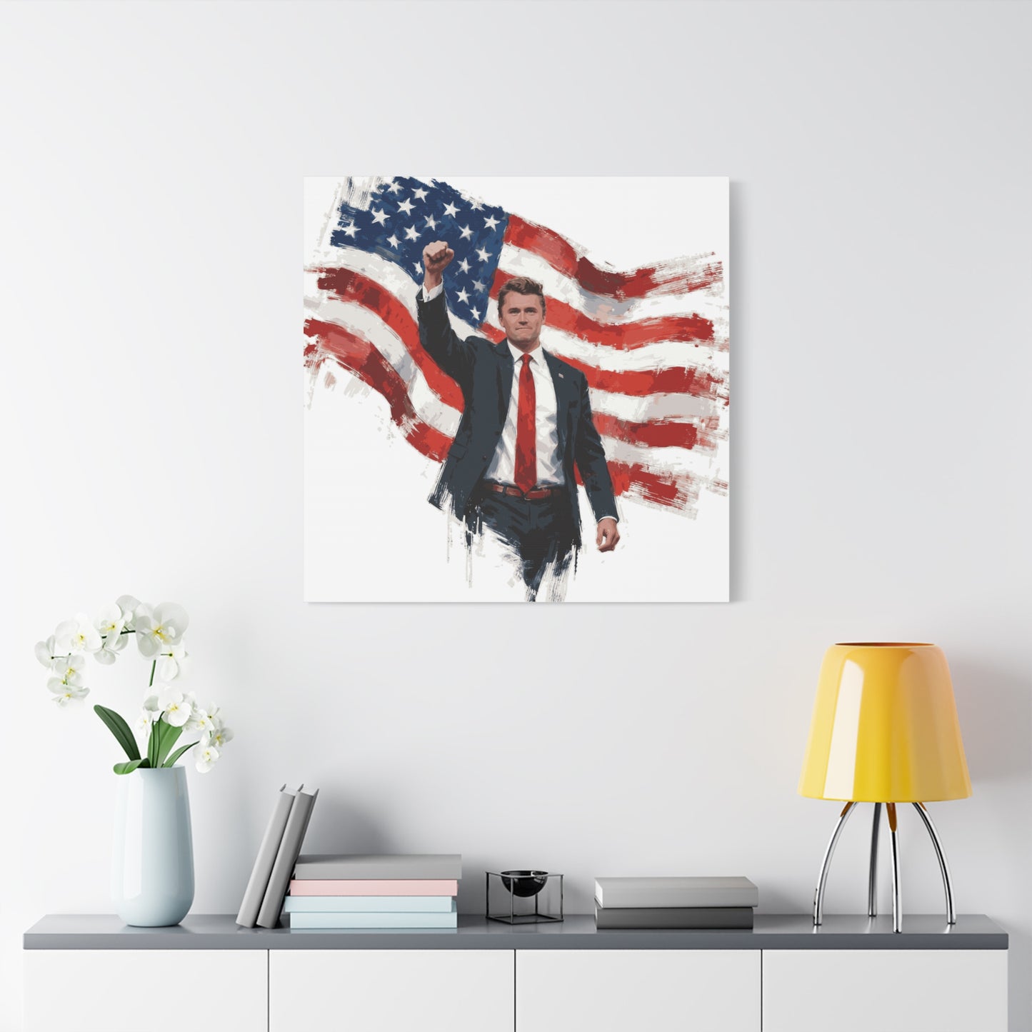 Charlie Painting Fist Raised - Wooden Frame