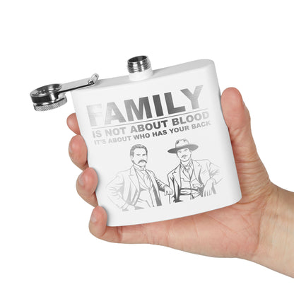 "Family Is Not About Blood " — 6oz Engraved Stainless Steel Flask