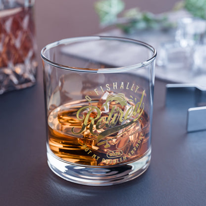 O'Fishally Retired 2026 - Personalized Gold Whiskey Glass