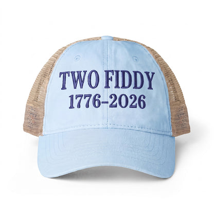 Two Fiddy 1776–2026 Embroidered - Women's Washed Mesh-Back Cap