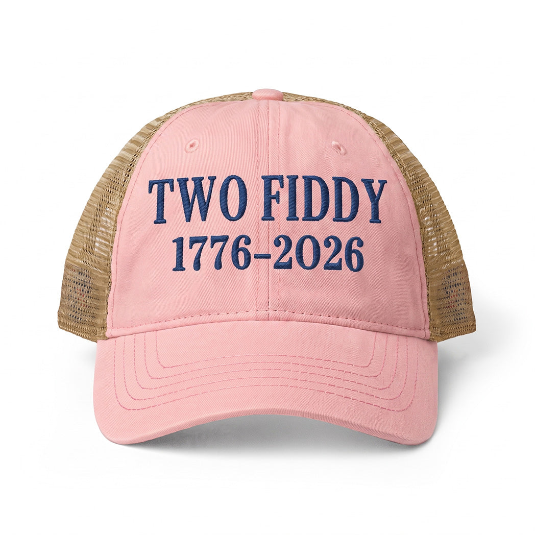 Two Fiddy 1776–2026 Embroidered - Women's Washed Mesh-Back Cap