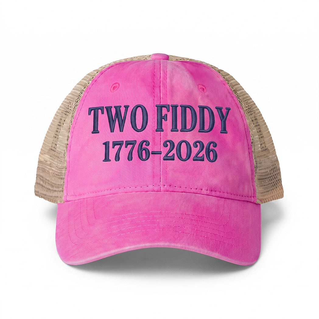 Two Fiddy 1776–2026 Embroidered - Women's Washed Mesh-Back Cap