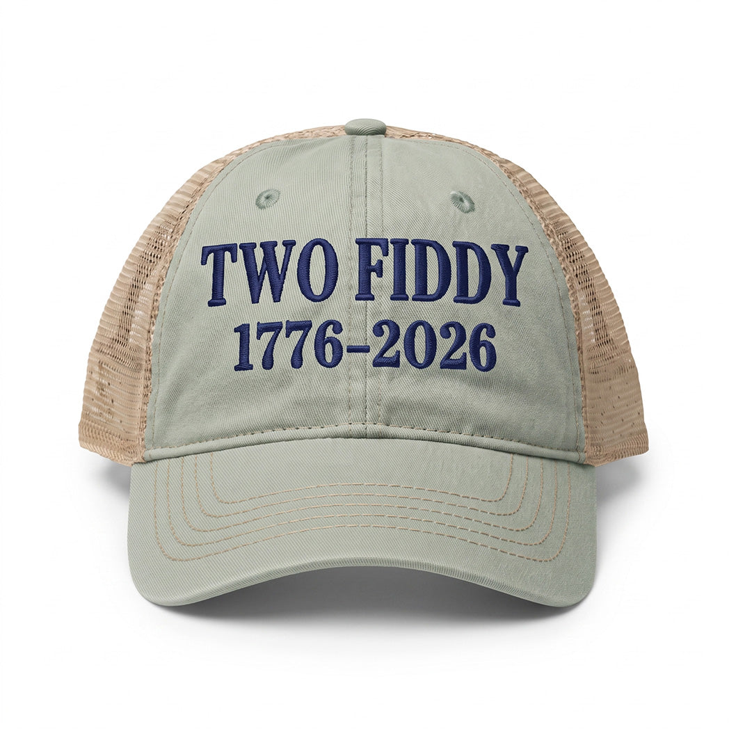 Two Fiddy 1776–2026 Embroidered - Women's Washed Mesh-Back Cap
