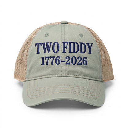 Two Fiddy 1776–2026 Embroidered - Women's Washed Mesh-Back Cap