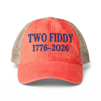 Two Fiddy 1776–2026 Embroidered - Women's Washed Mesh-Back Cap