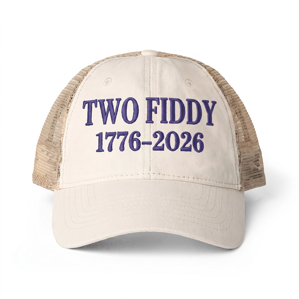 Two Fiddy 1776–2026 Embroidered - Women's Washed Mesh-Back Cap