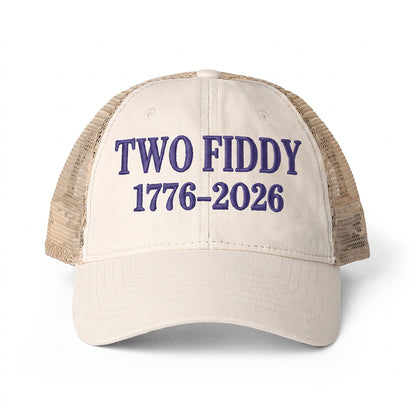Two Fiddy 1776–2026 Embroidered - Women's Washed Mesh-Back Cap