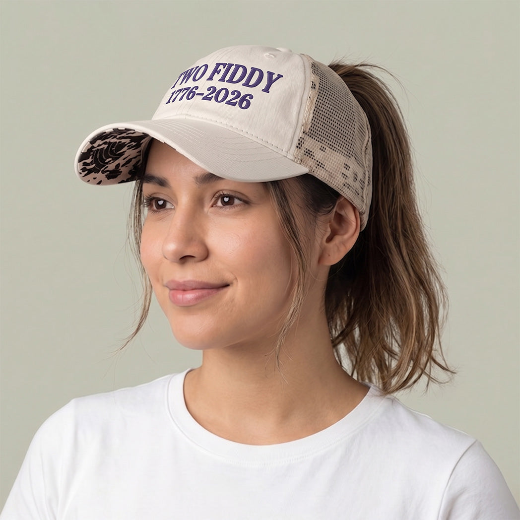 Two Fiddy 1776–2026 Embroidered - Women's Washed Mesh-Back Cap