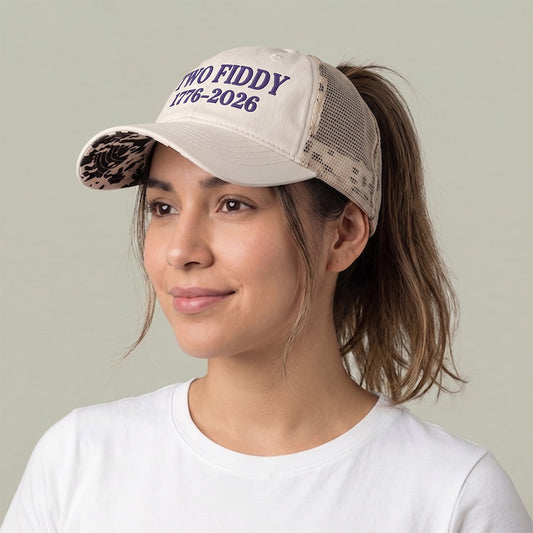 Two Fiddy 1776–2026 Embroidered - Women's Washed Mesh-Back Cap