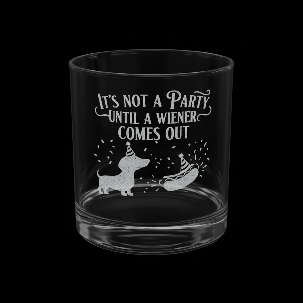 Engraved Whiskey Glass - "It's Not a Party Until a Wiener Comes Out"