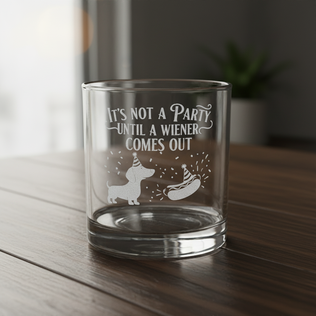 Engraved Whiskey Glass - "It's Not a Party Until a Wiener Comes Out"