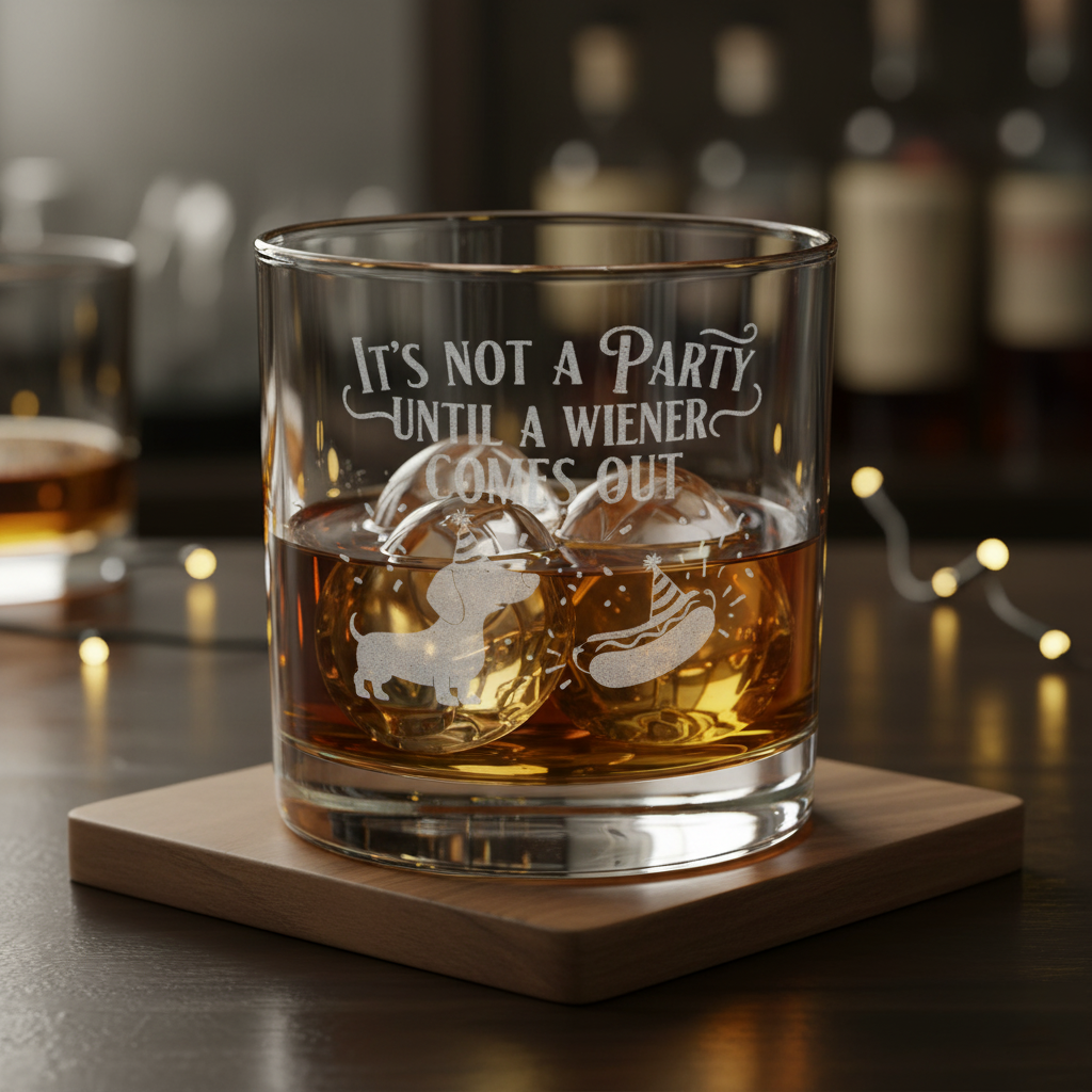 Engraved Whiskey Glass - "It's Not a Party Until a Wiener Comes Out"
