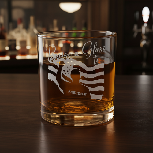 Engraved Whiskey Glass - " Raise a Glass to FREEDOM"  10.5oz