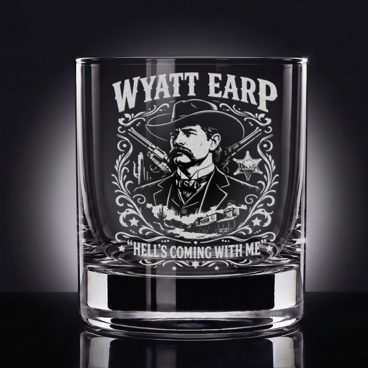 Wyatt Earp Engraved 10.5oz Whiskey Glass