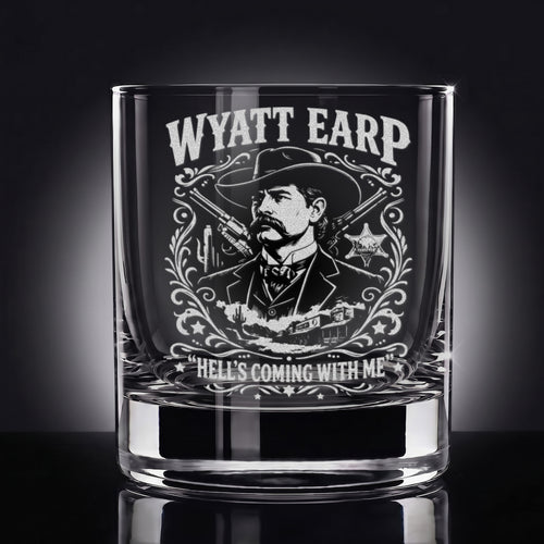 Wyatt Earp Engraved 10.5oz Whiskey Glass