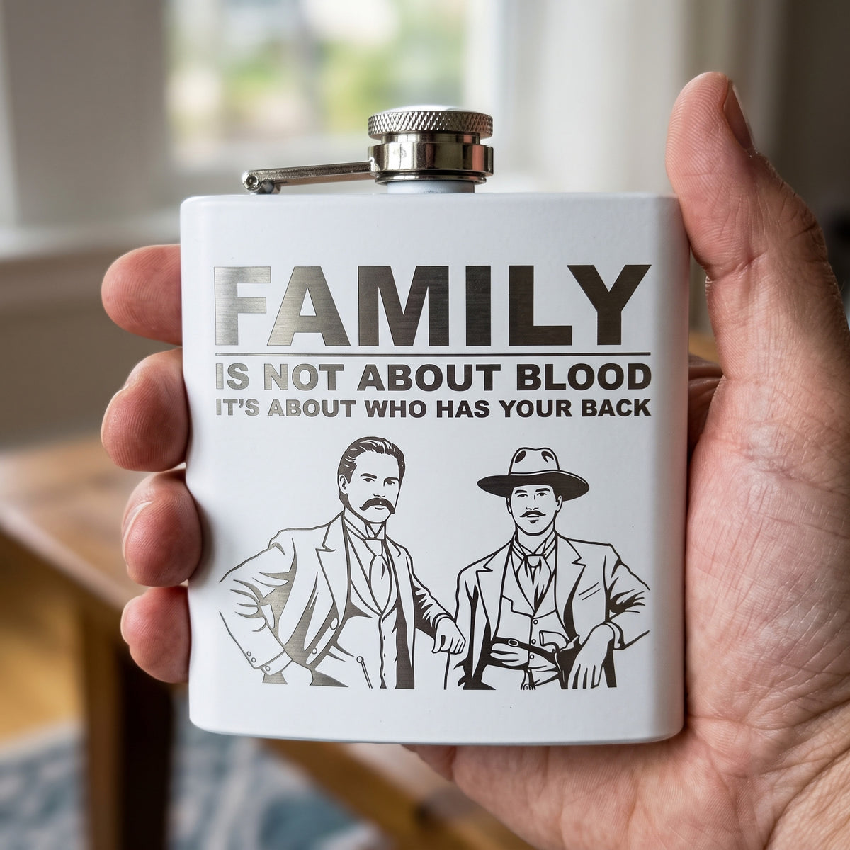 "Family Is Not About Blood " — 6oz Engraved Stainless Steel Flask