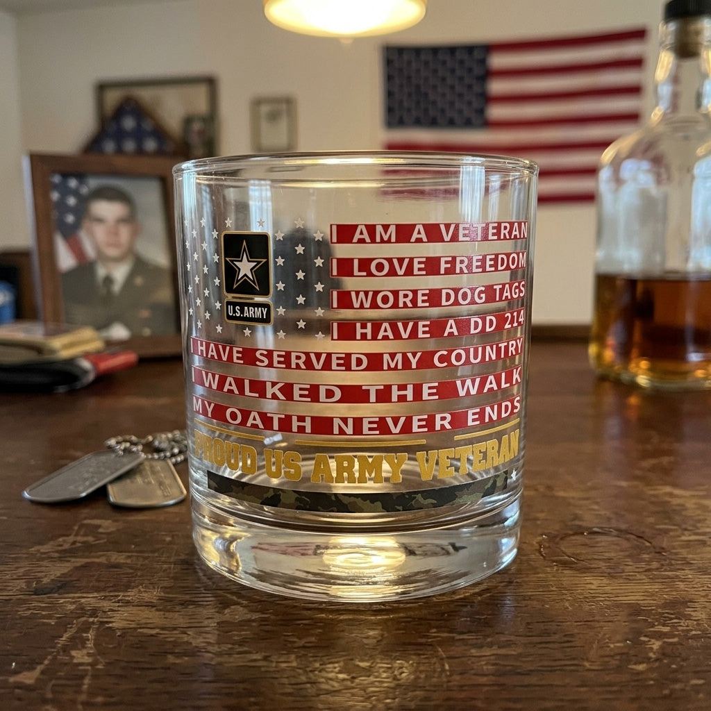 US Army Veteran -  Whiskey Glass 10oz