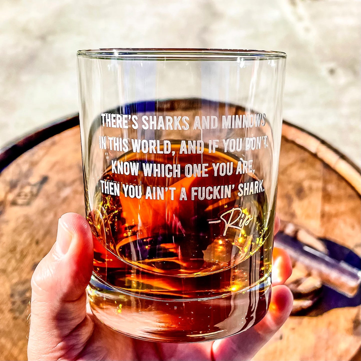 There's Sharks and Minnows - Engraved 10oz Whiskey Glass