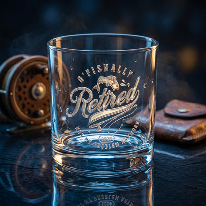 O'Fishally Retired - Personalized Chrome Whiskey Glass