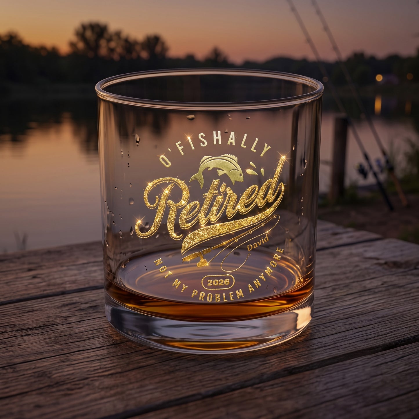 O'Fishally Retired 2026 - Personalized Whiskey Glass