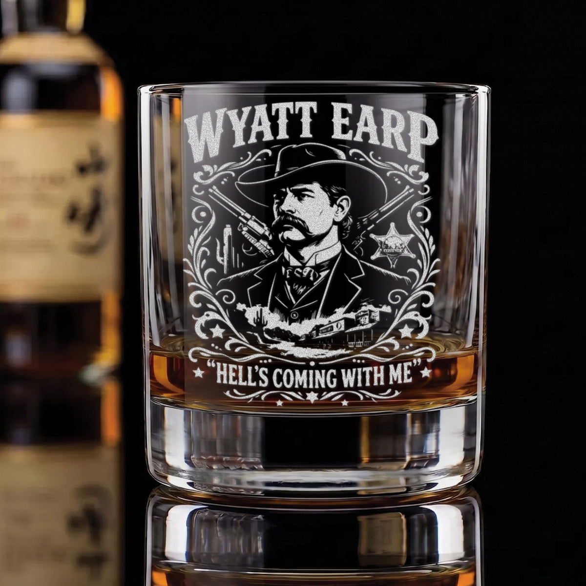 Wyatt Earp Engraved 10.5oz Whiskey Glass