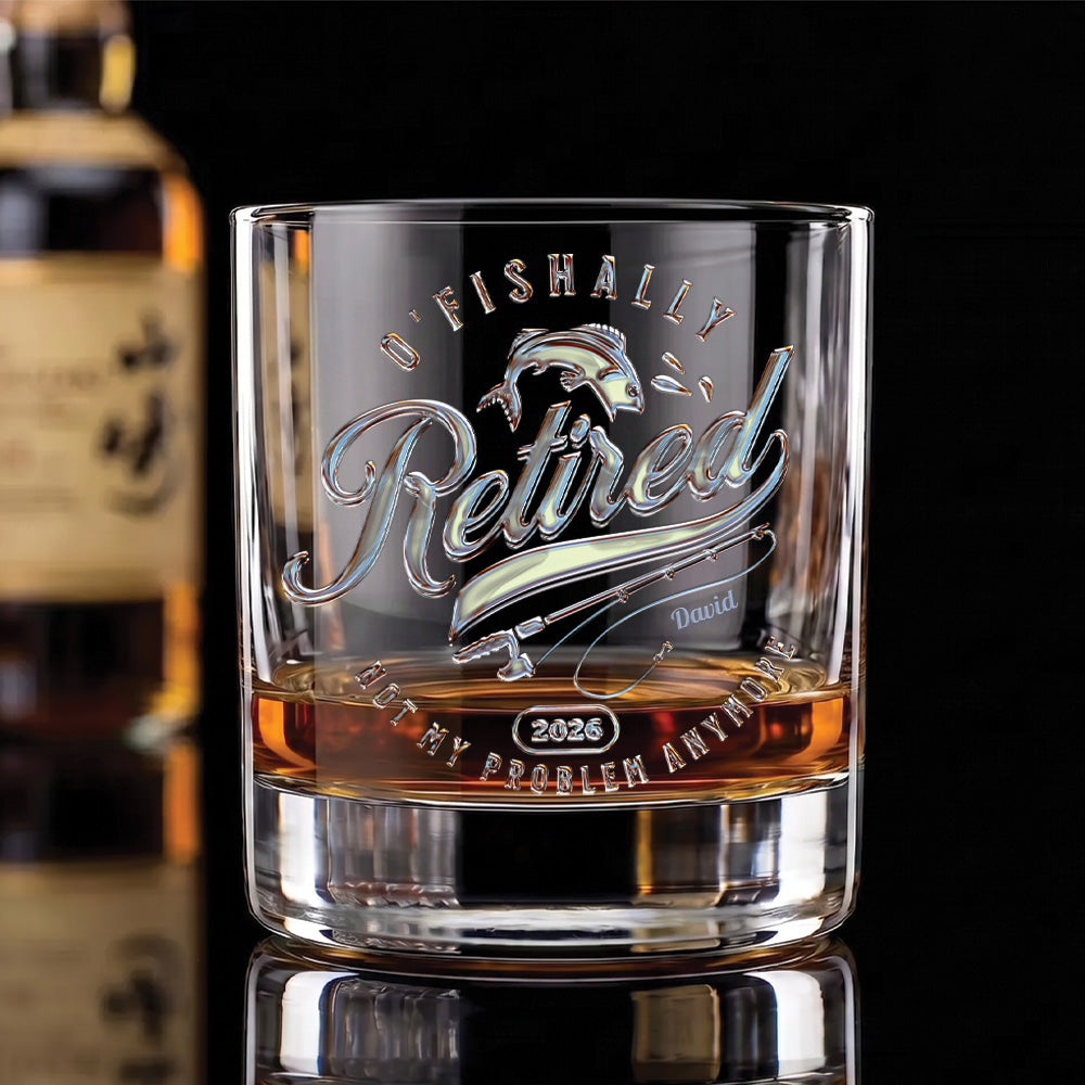O'Fishally Retired - Personalized Chrome Whiskey Glass