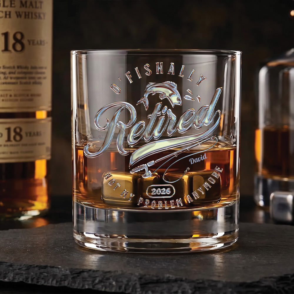 O'Fishally Retired - Personalized Chrome Whiskey Glass