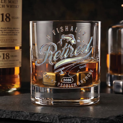 O'Fishally Retired - Personalized Chrome Whiskey Glass