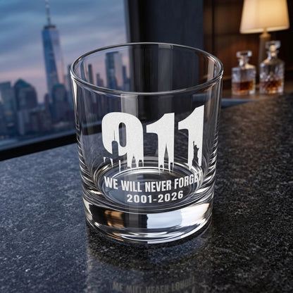 We Will Never Forget - Engraved 10oz Whiskey Glass