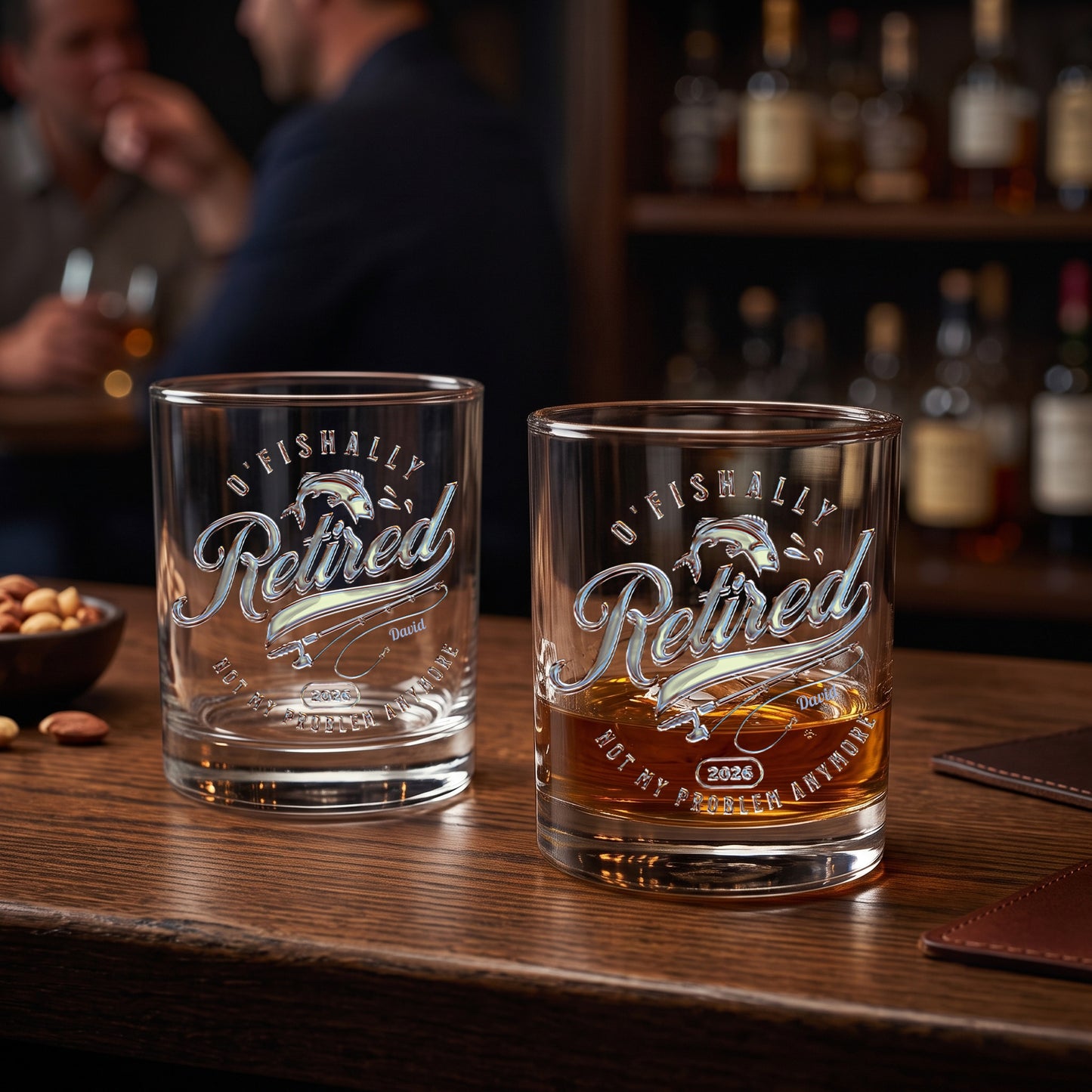 O'Fishally Retired - Personalized Chrome Whiskey Glass