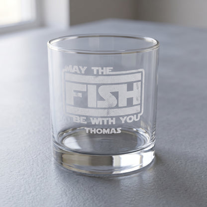 May the Fish Be With You - Personalized Whiskey Glass Engraved