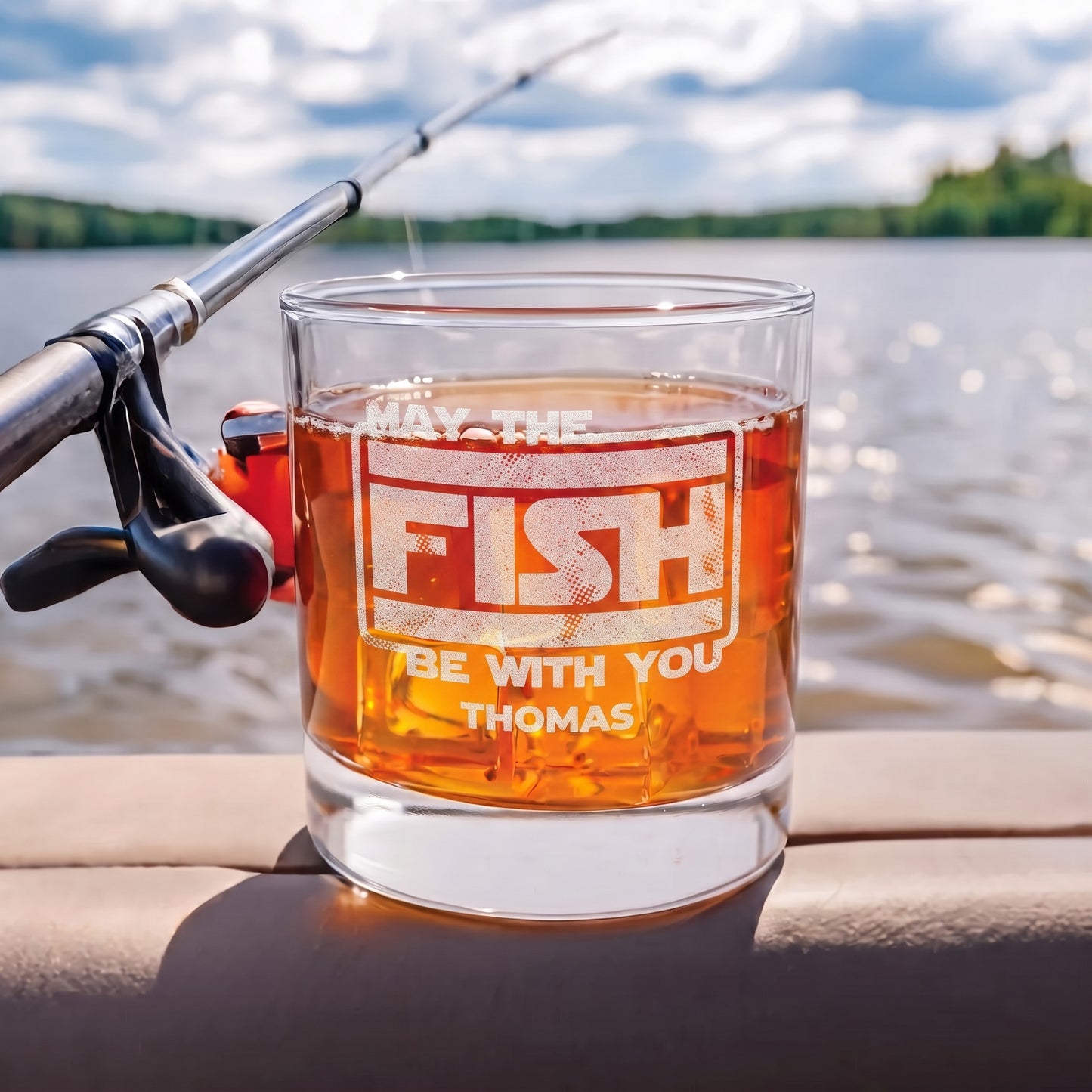 May the Fish Be With You - Personalized Whiskey Glass Engraved