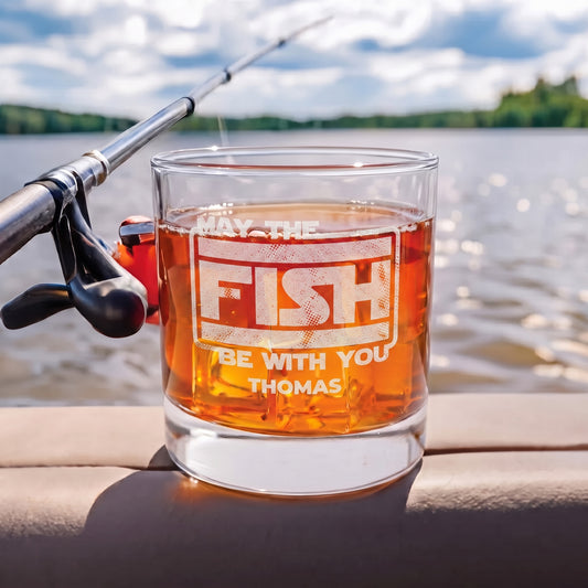 May the Fish Be With You - Personalized Whiskey Glass Engraved