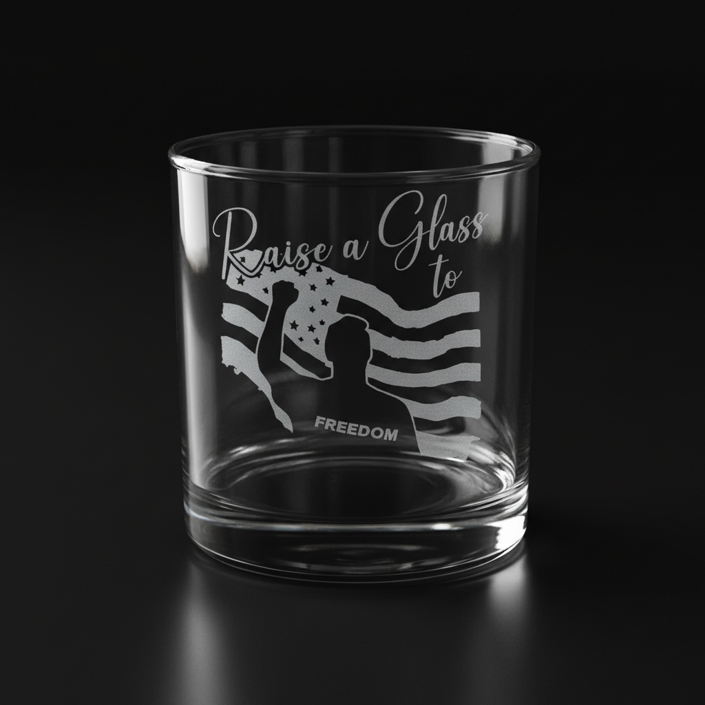 Engraved Whiskey Glass - " Raise a Glass to FREEDOM"  10.5oz