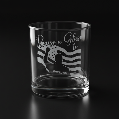 Engraved Whiskey Glass - " Raise a Glass to FREEDOM"  10.5oz
